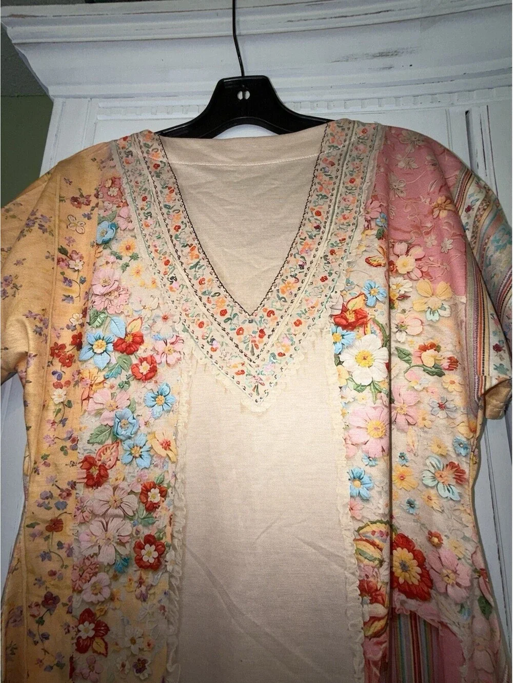 New Floral Patchwork Print Colorful Tunic Long Blouse, Boho Dress Size Small